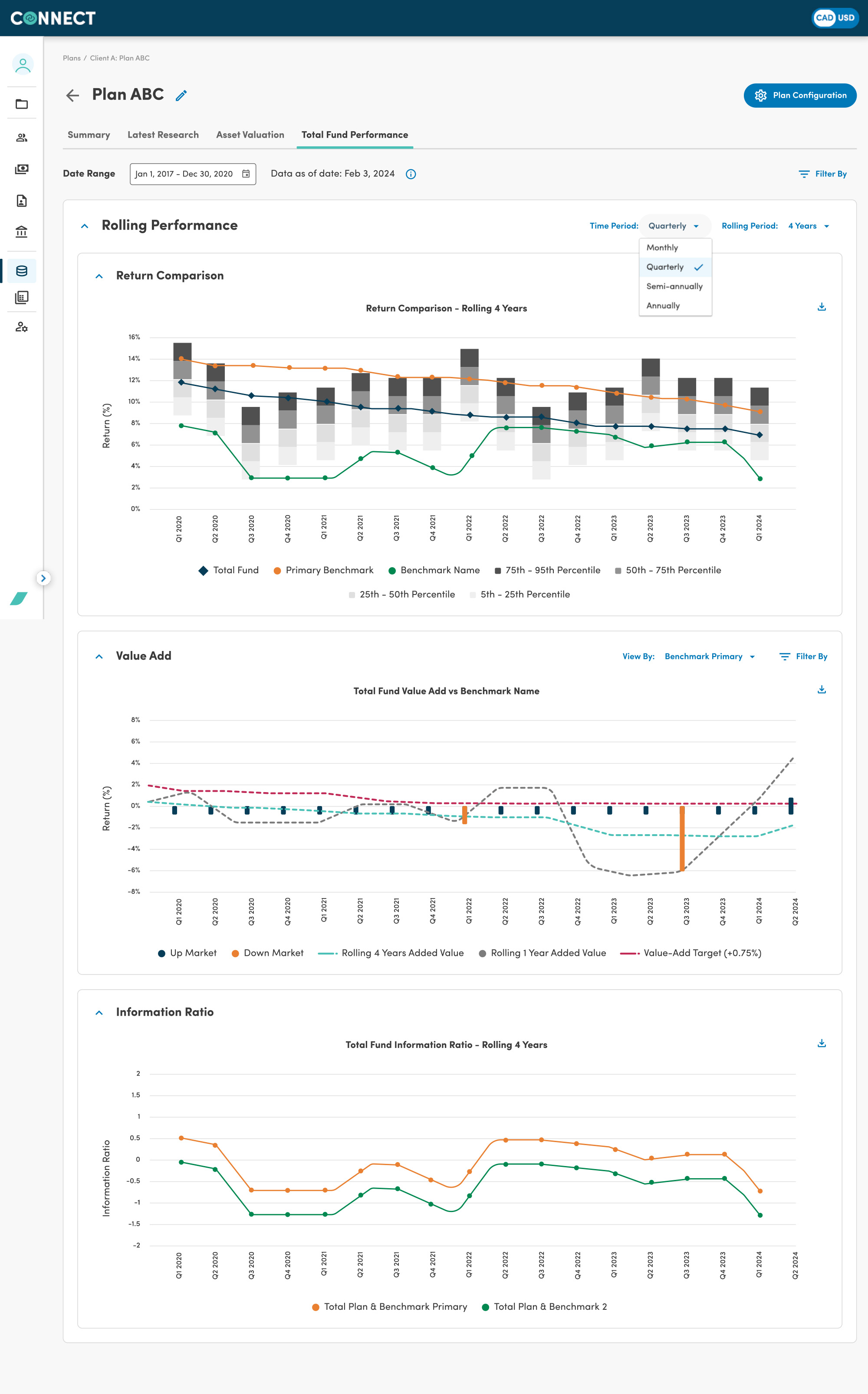 Connect investment platform interface
