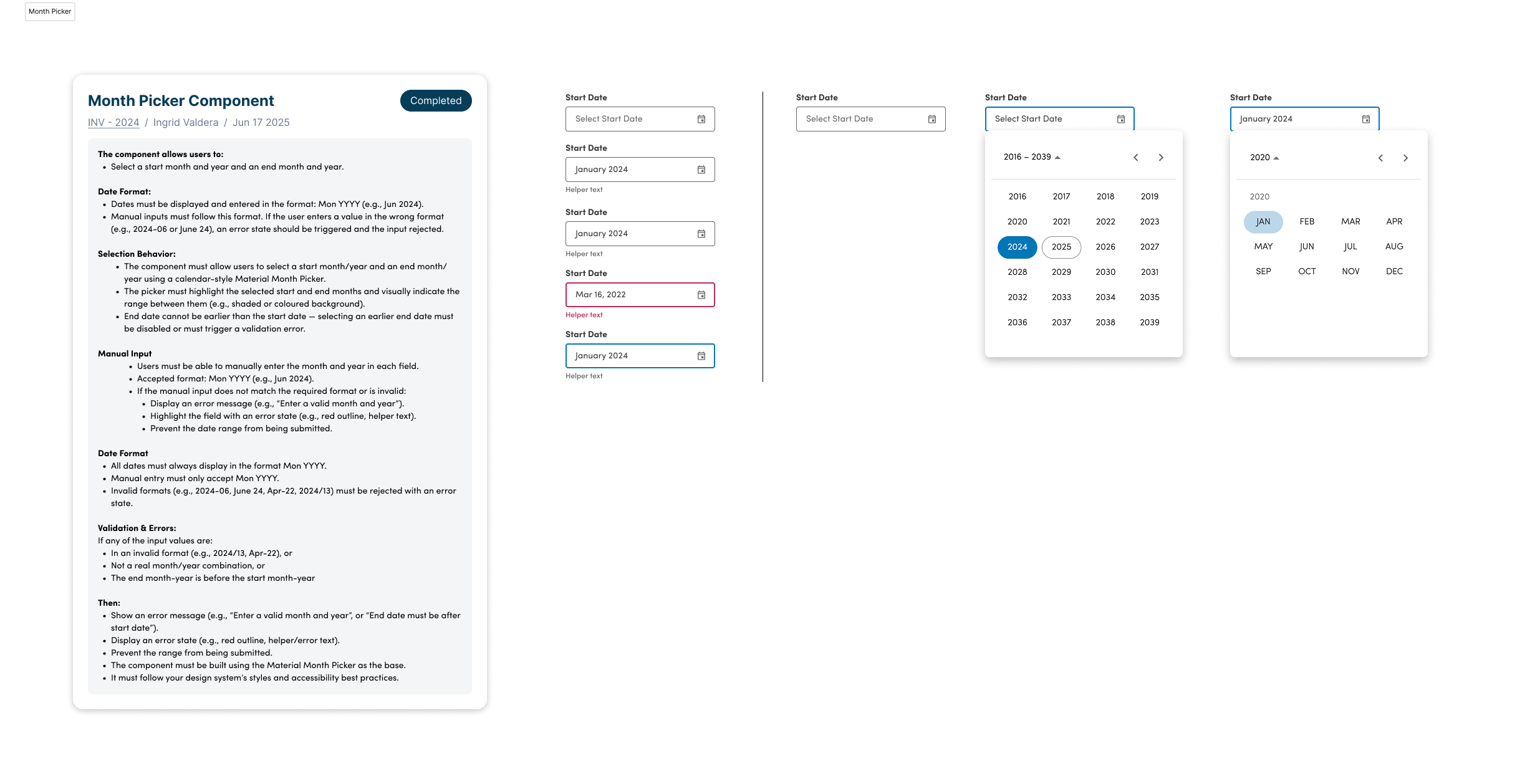 Month Picker Component