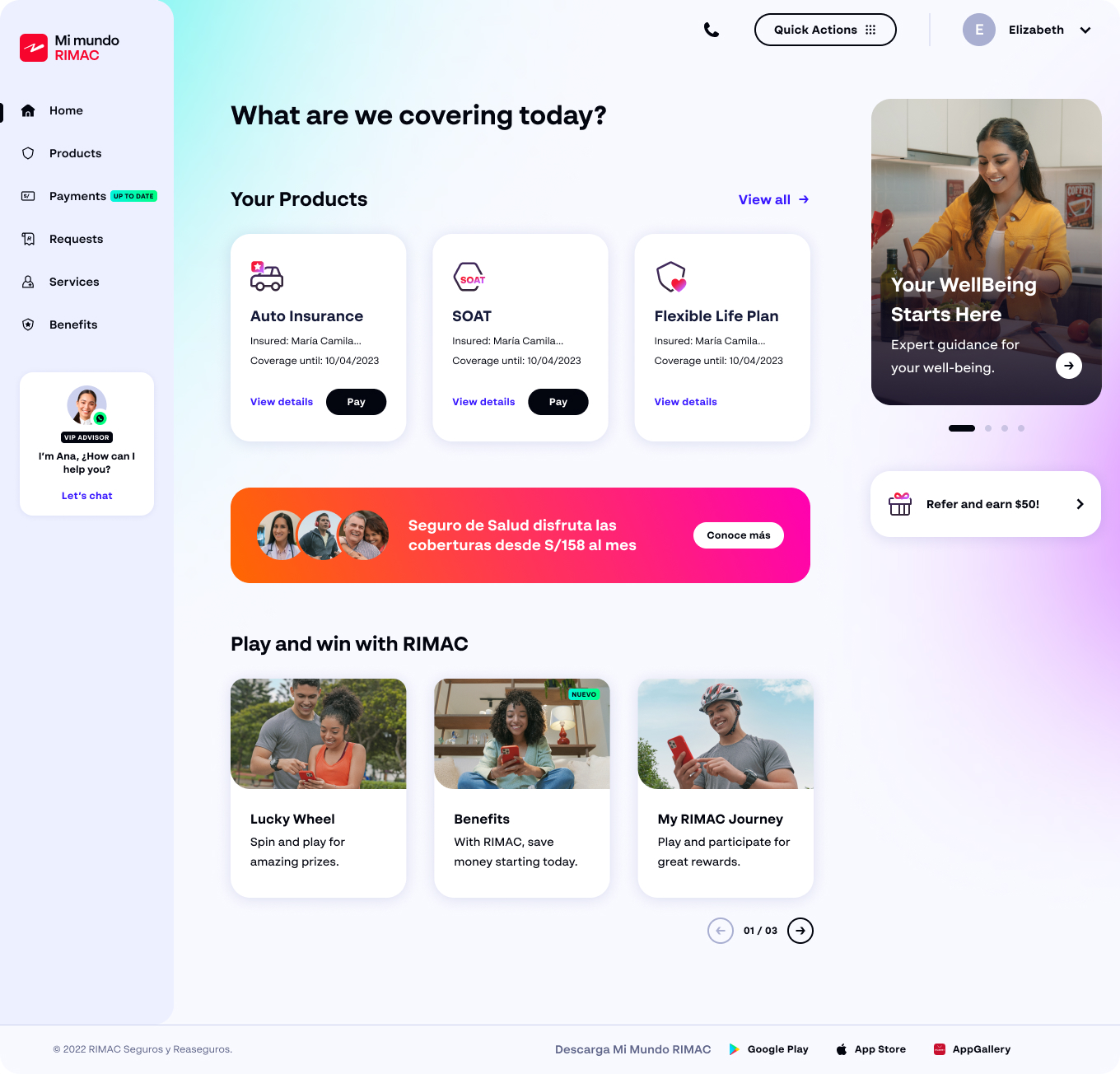 Web dashboard — products overview
