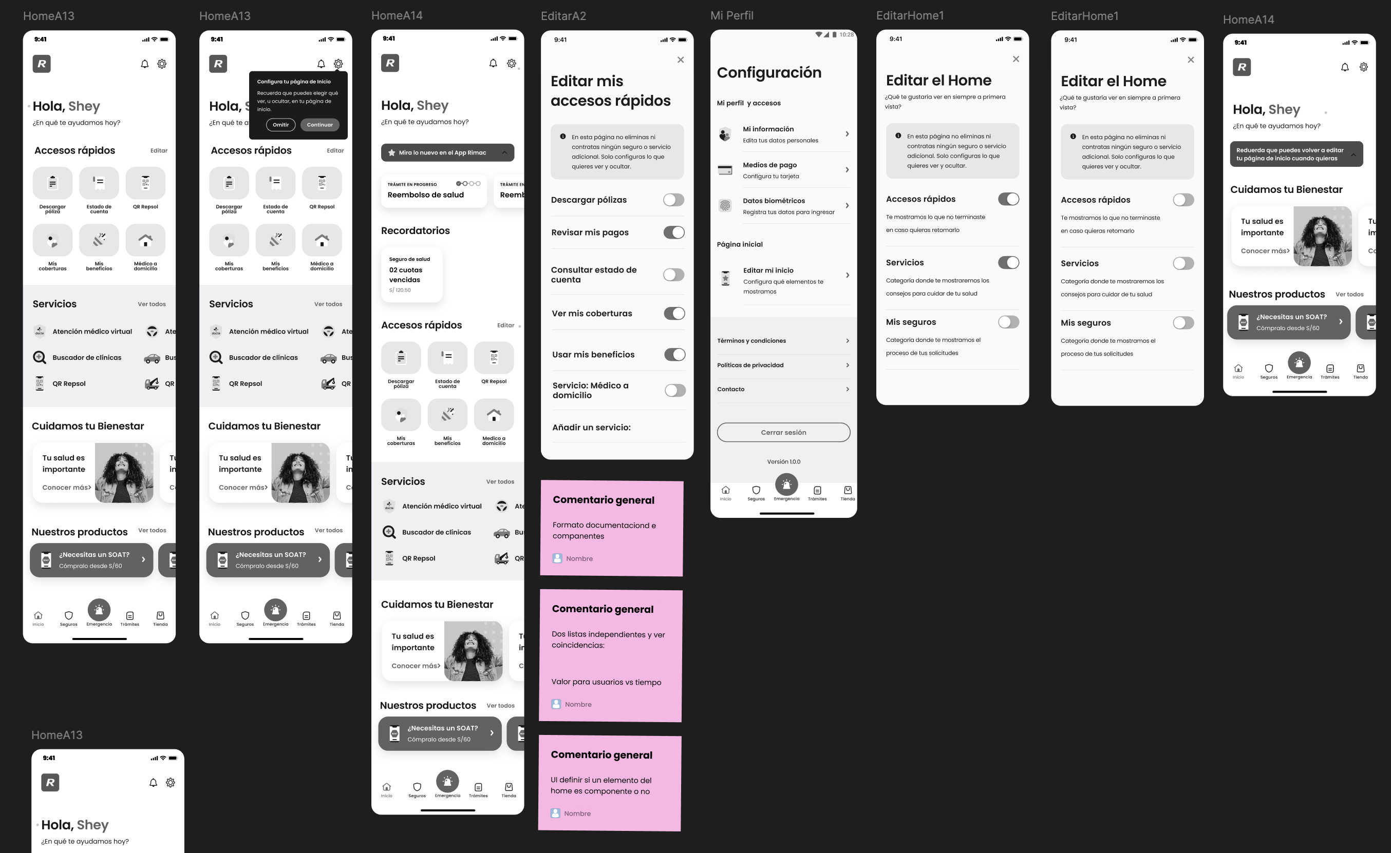 Concept B — wireframe explorations with annotations