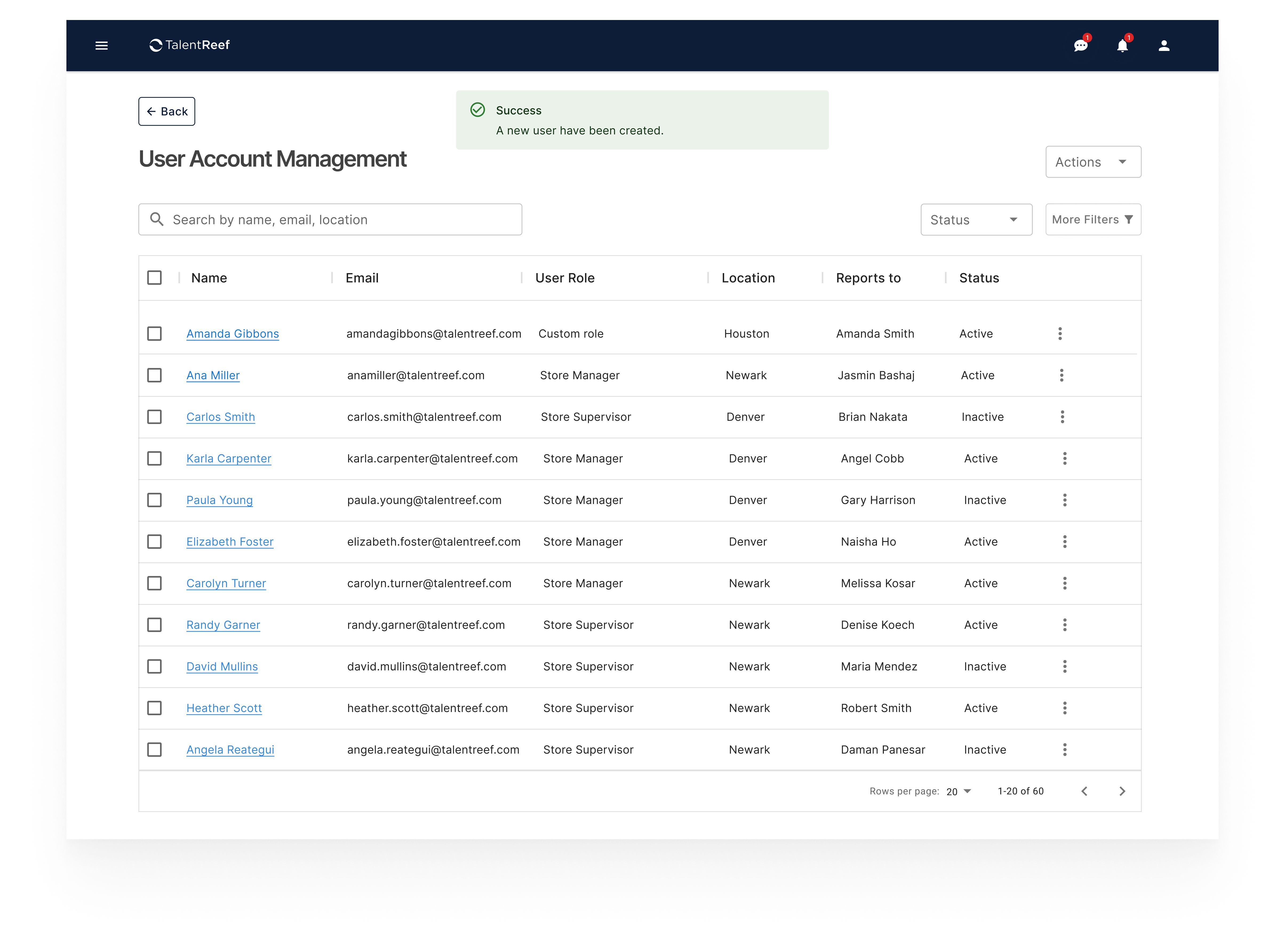 User Account Management — success confirmation