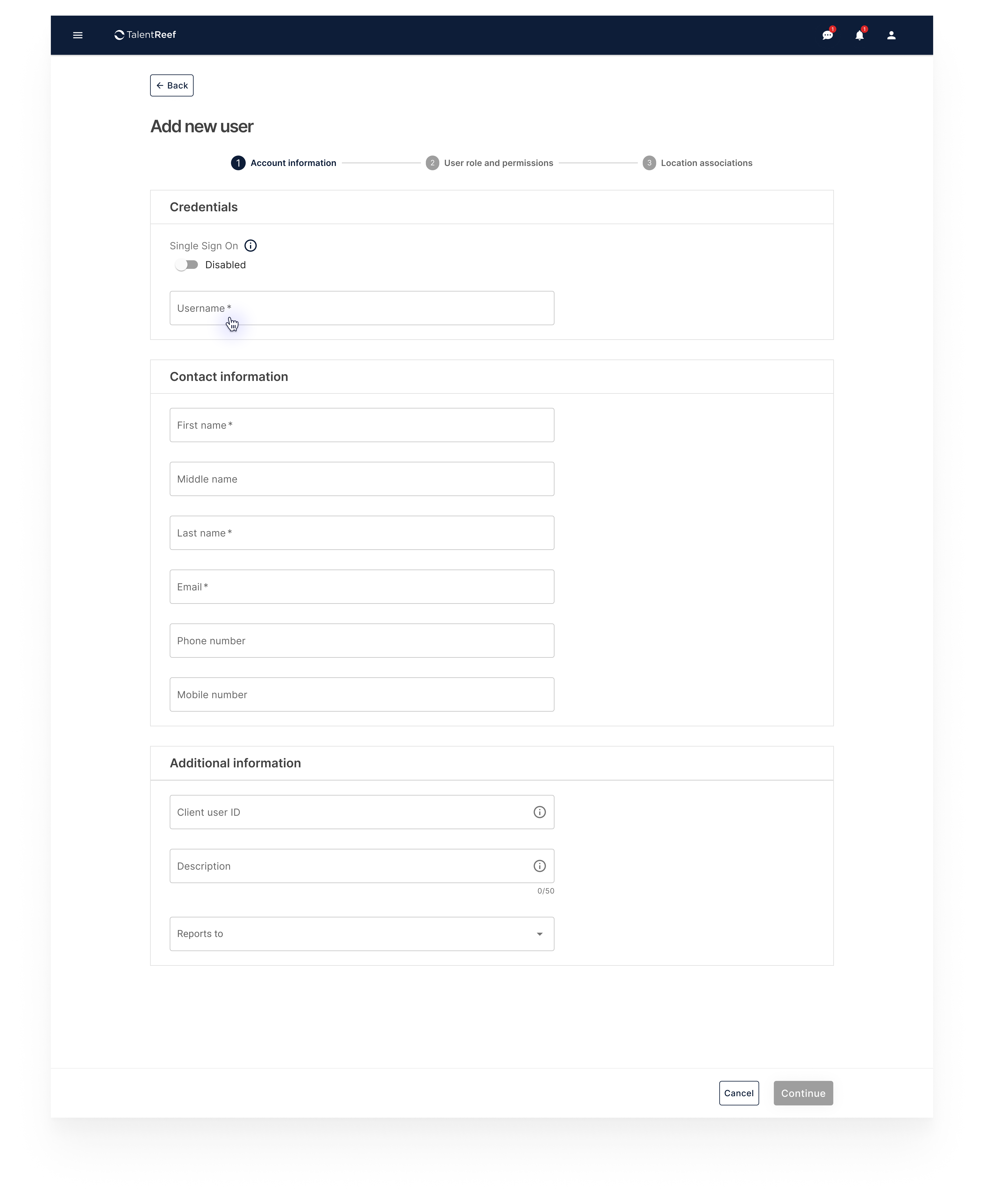Add new user — role dropdown open
