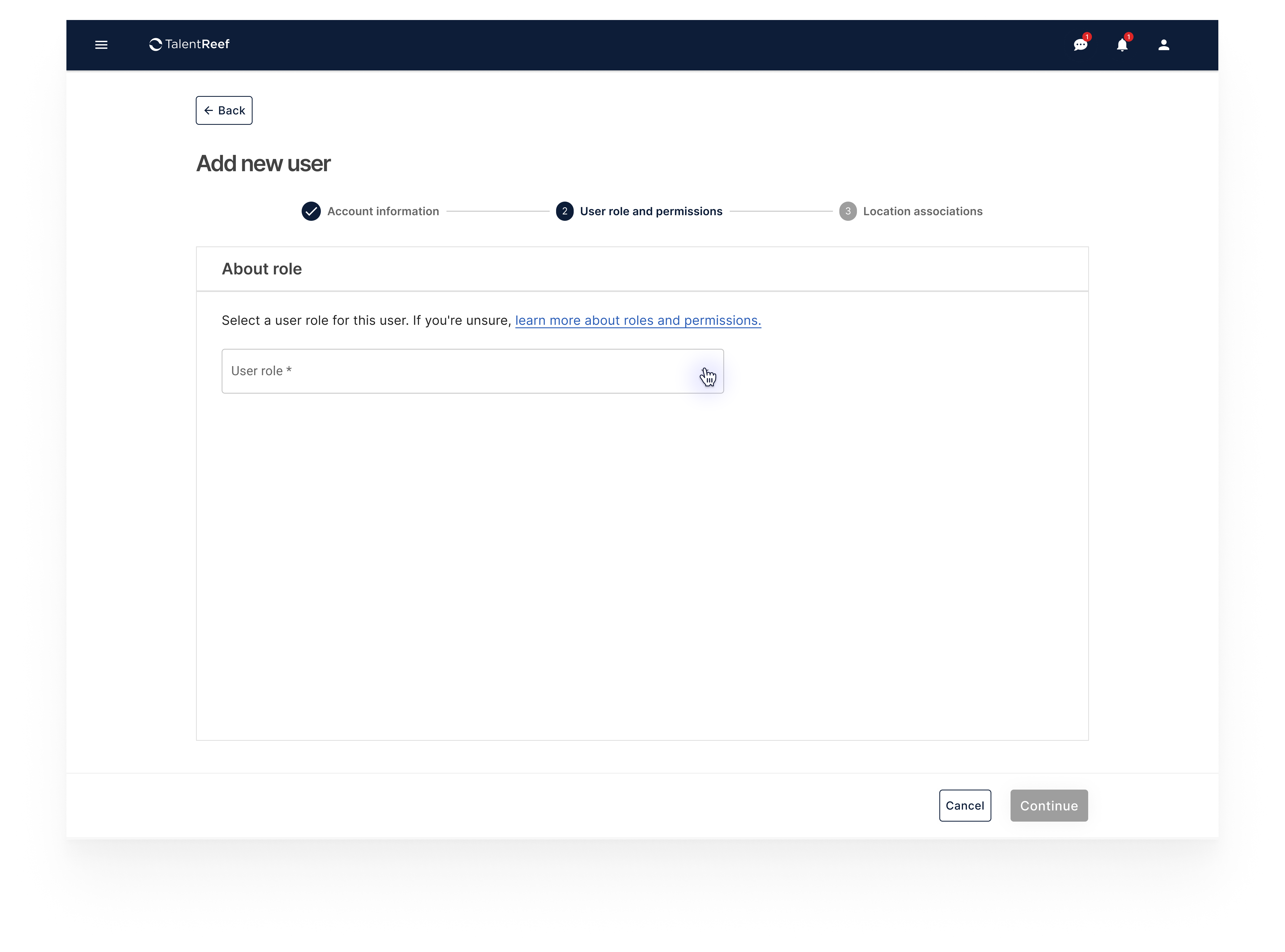Add new user — account information form