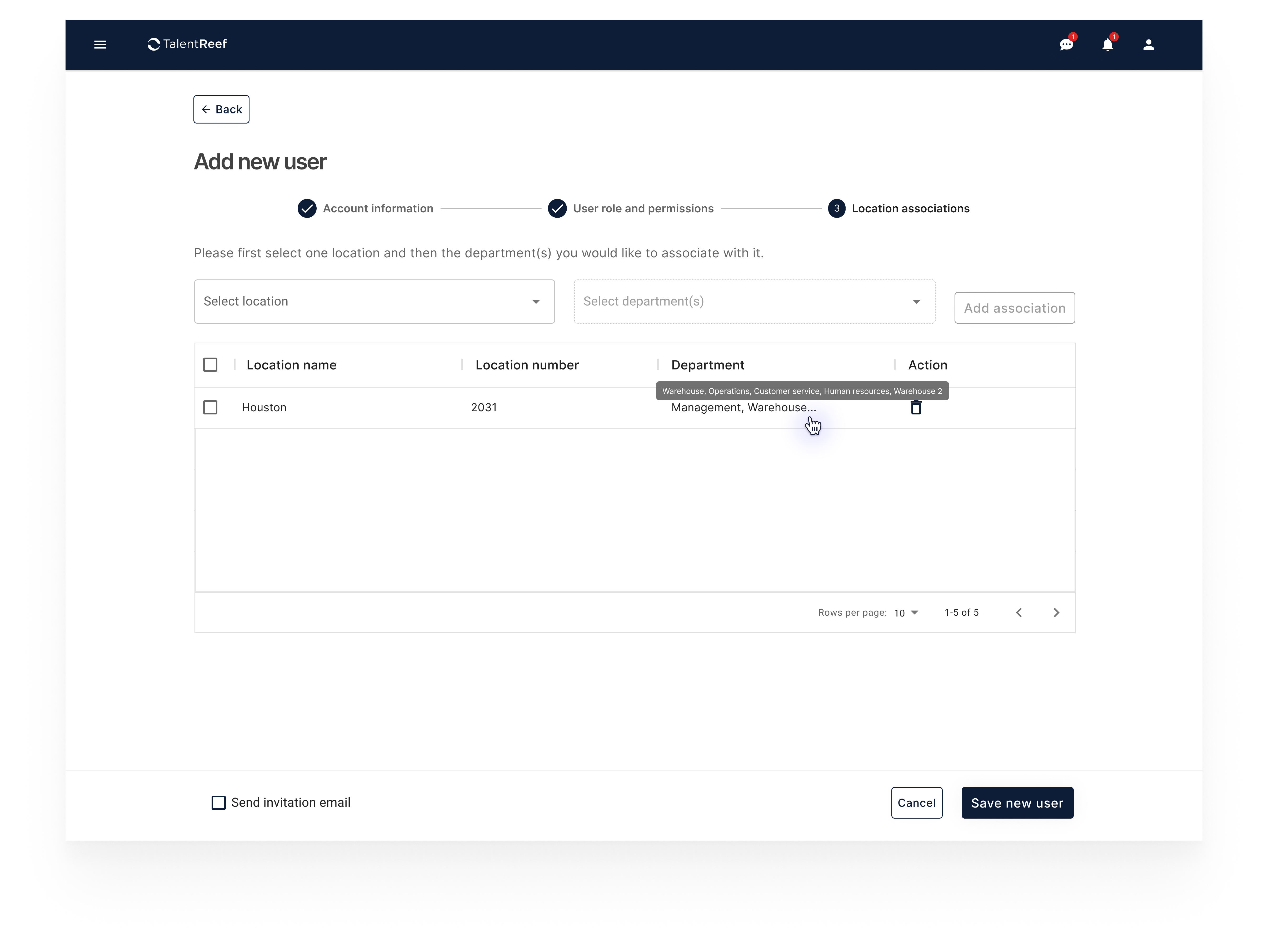 Add new user — location associations