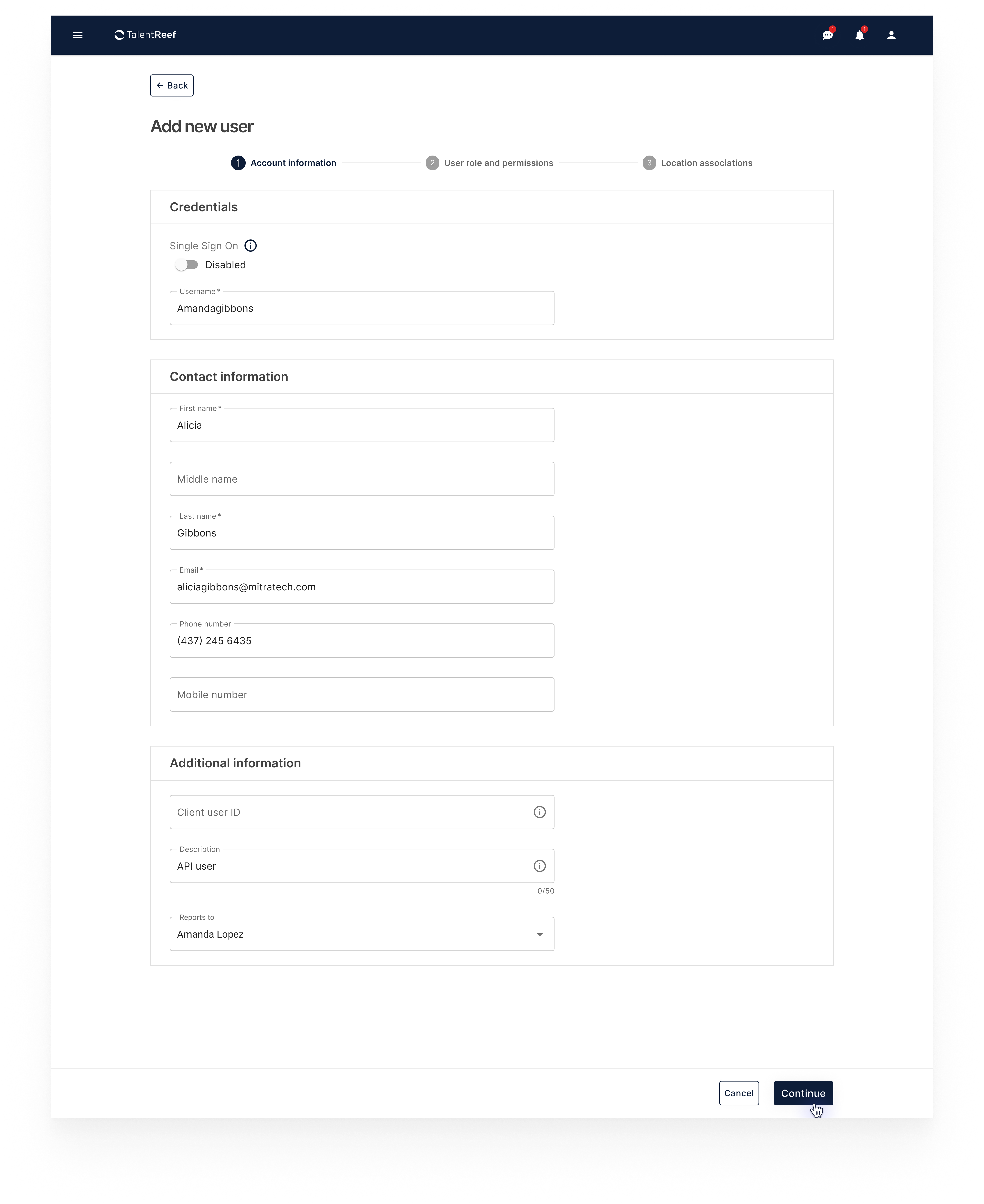 Add new user — role selection